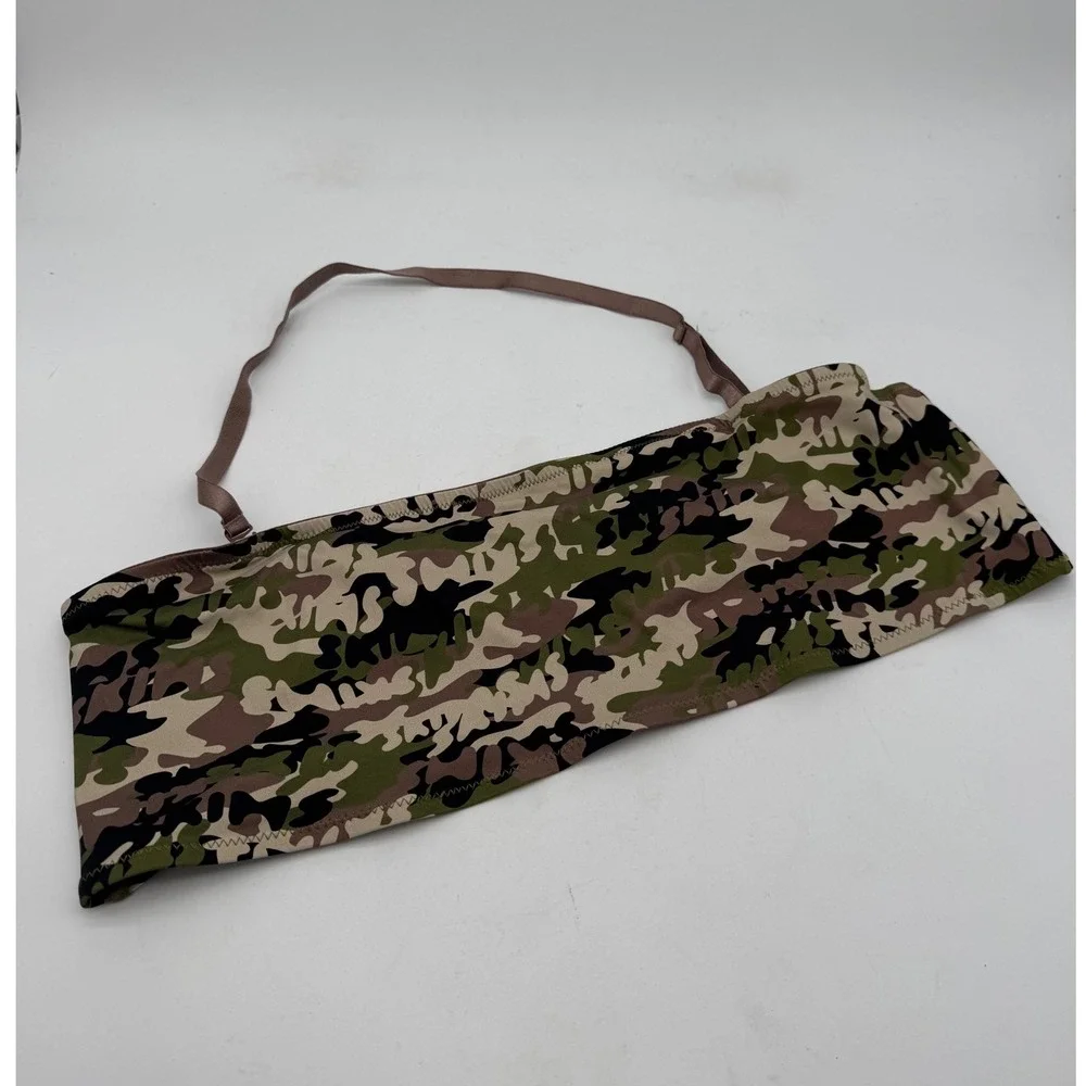 RARE SKIMS Bandeau Bikini Top Recycled Swim‎ Logo Camo Strapless Halter 3X